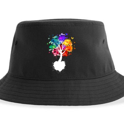 Bright Colorful Painted Butterfly Tree Sustainable Bucket Hat