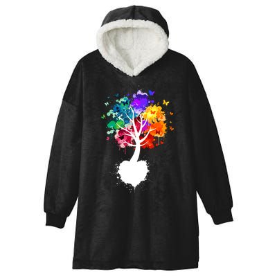 Bright Colorful Painted Butterfly Tree Hooded Wearable Blanket