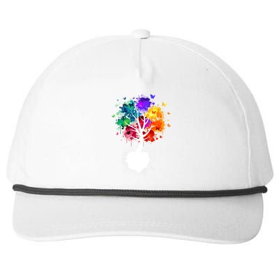 Bright Colorful Painted Butterfly Tree Snapback Five-Panel Rope Hat