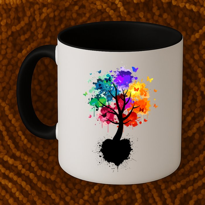 Bright Colorful Painted Butterfly Tree Mug