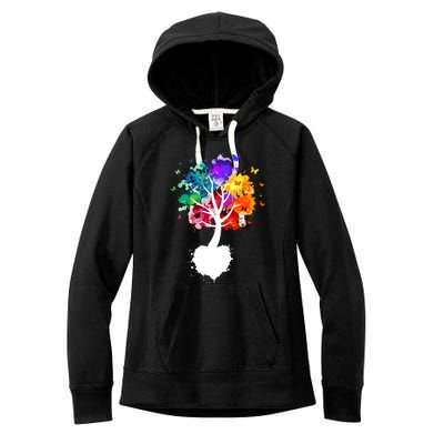 Bright Colorful Painted Butterfly Tree Women's Fleece Hoodie