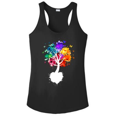 Bright Colorful Painted Butterfly Tree Ladies PosiCharge Competitor Racerback Tank