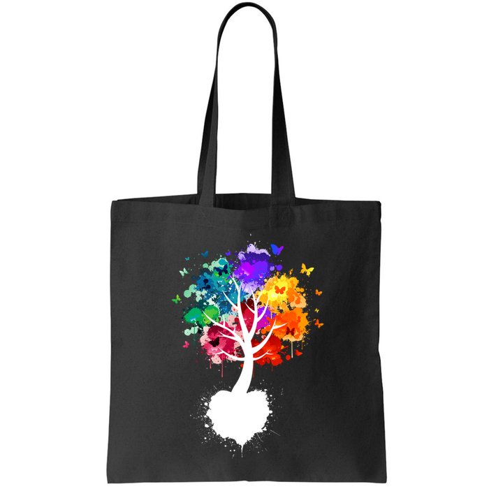 Bright Colorful Painted Butterfly Tree Bag