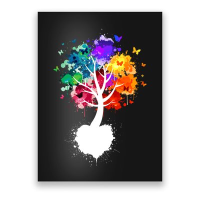 Bright Colorful Painted Butterfly Tree Poster