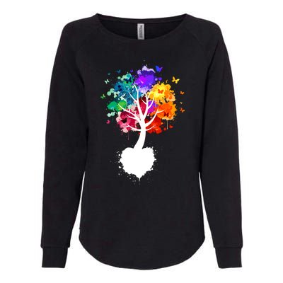 Bright Colorful Painted Butterfly Tree Womens California Wash Sweatshirt