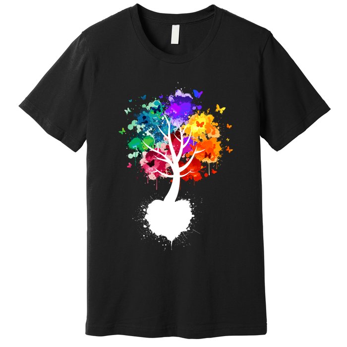 Bright Colorful Painted Butterfly Tree Premium T-Shirt