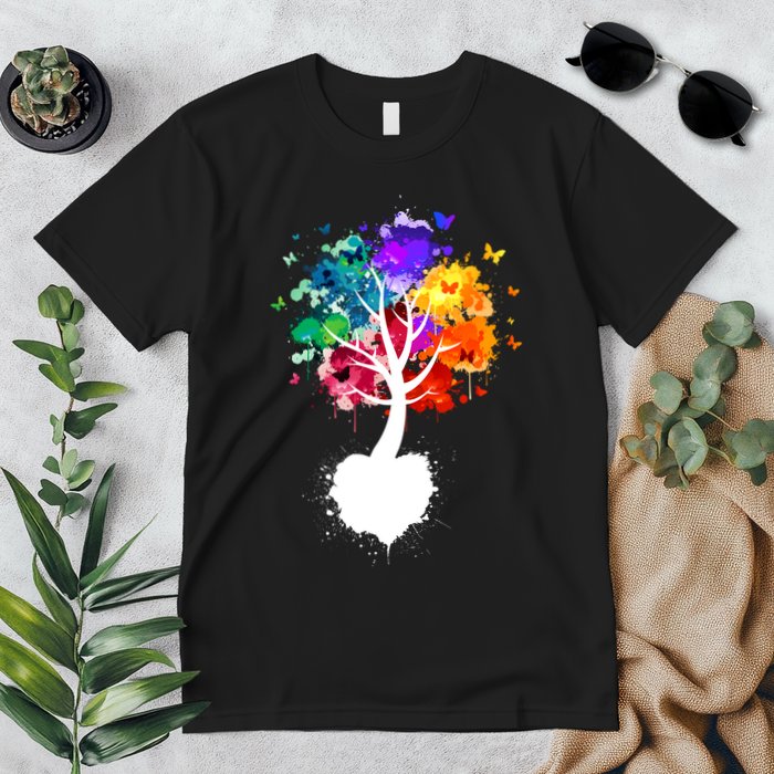 Bright Colorful Painted Butterfly Tree Premium T-Shirt