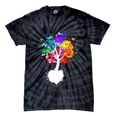 Bright Colorful Painted Butterfly Tree Tie-Dye T-Shirt