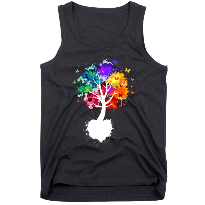 Bright Colorful Painted Butterfly Tree Tank Top