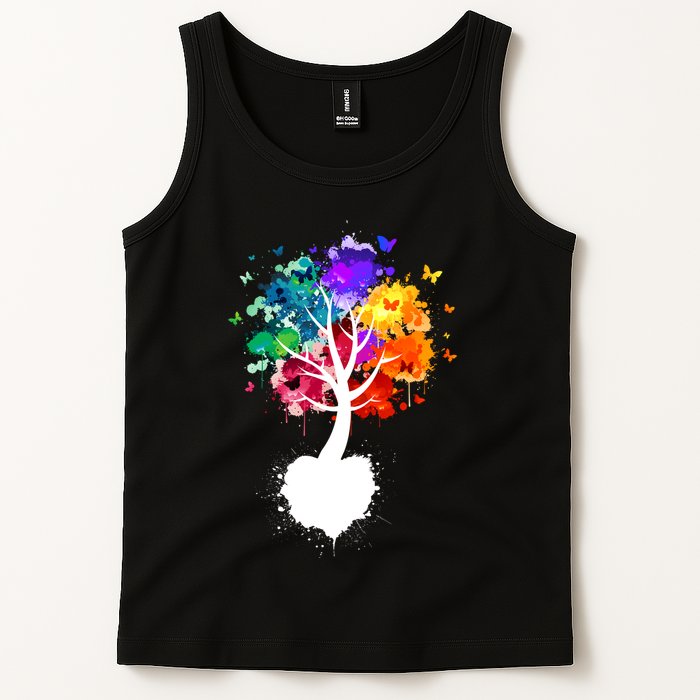 Bright Colorful Painted Butterfly Tree Tank Top