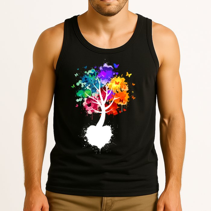 Bright Colorful Painted Butterfly Tree Tank Top