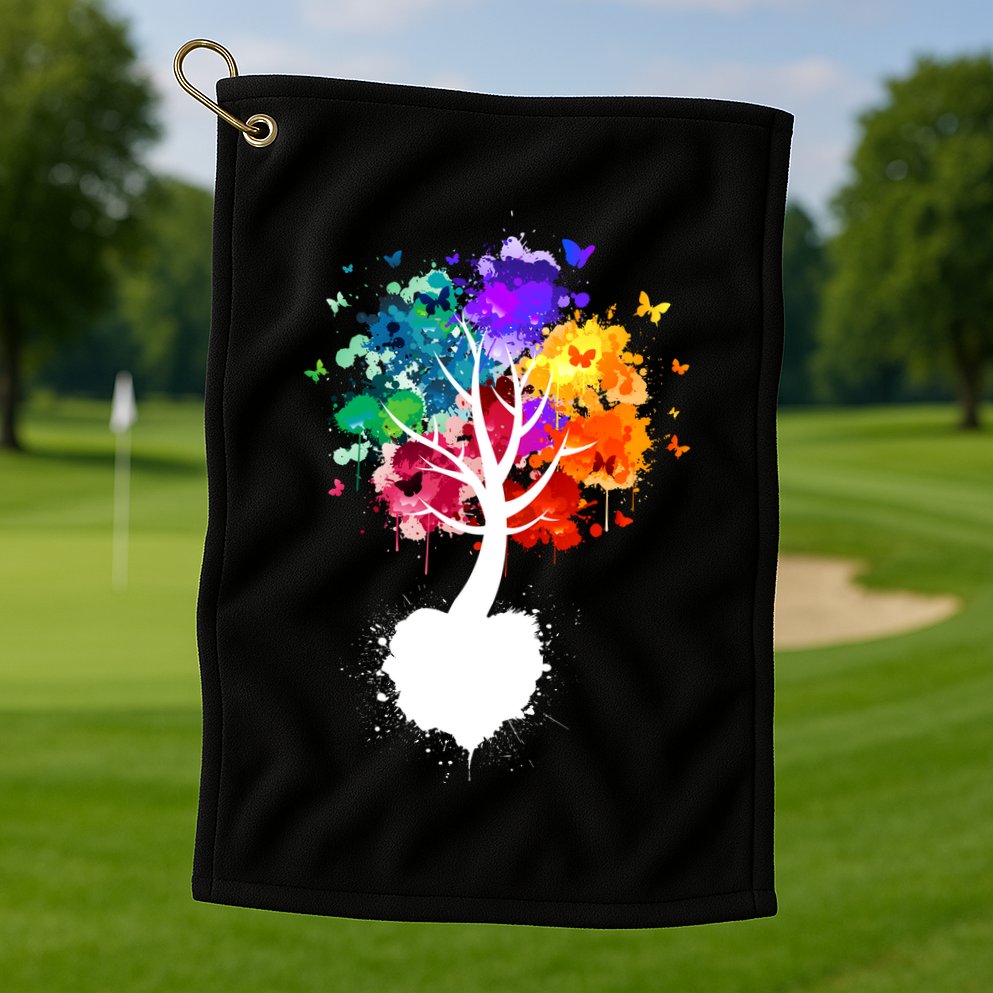 Bright Colorful Painted Butterfly Tree Golf Towel
