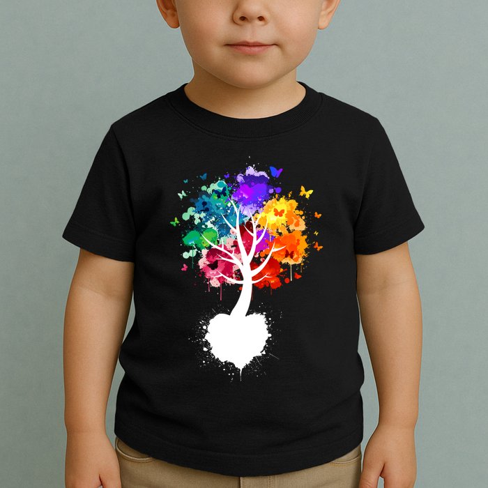 Bright Colorful Painted Butterfly Tree Toddler T-Shirt