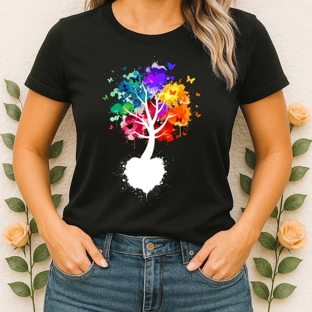 Bright Colorful Painted Butterfly Tree Womens T-Shirt