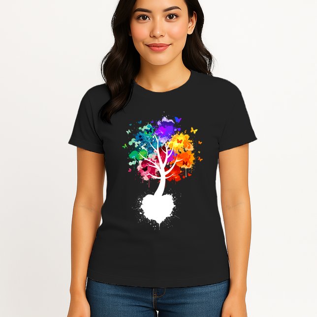 Bright Colorful Painted Butterfly Tree Womens T-Shirt
