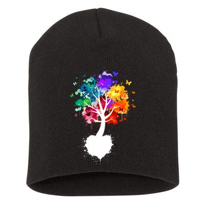 Bright Colorful Painted Butterfly Tree Short Acrylic Beanie