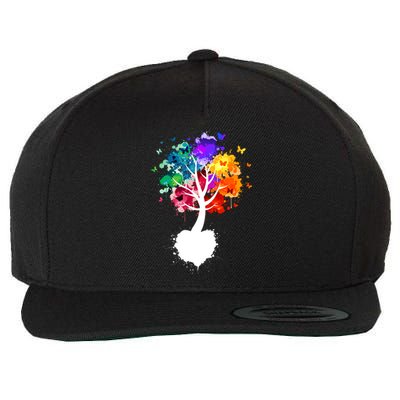 Bright Colorful Painted Butterfly Tree Wool Snapback Cap