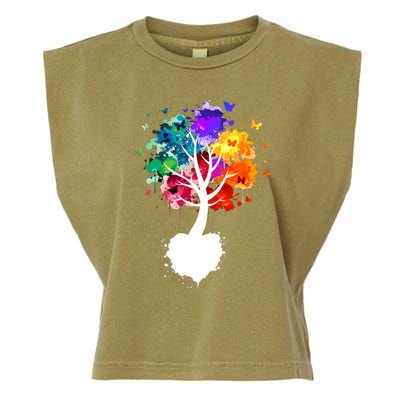 Bright Colorful Painted Butterfly Tree Garment-Dyed Women's Muscle Tee