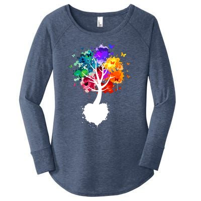 Bright Colorful Painted Butterfly Tree Women's Perfect Tri Tunic Long Sleeve Shirt