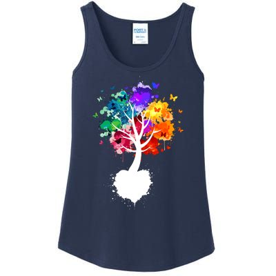 Bright Colorful Painted Butterfly Tree Ladies Essential Tank