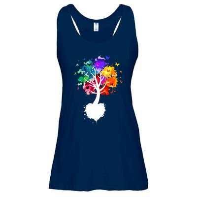 Bright Colorful Painted Butterfly Tree Ladies Essential Flowy Tank