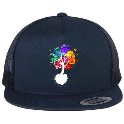 Bright Colorful Painted Butterfly Tree Flat Bill Trucker Hat