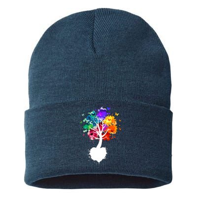 Bright Colorful Painted Butterfly Tree Sustainable Knit Beanie