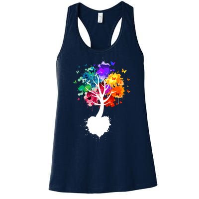 Bright Colorful Painted Butterfly Tree Women's Racerback Tank