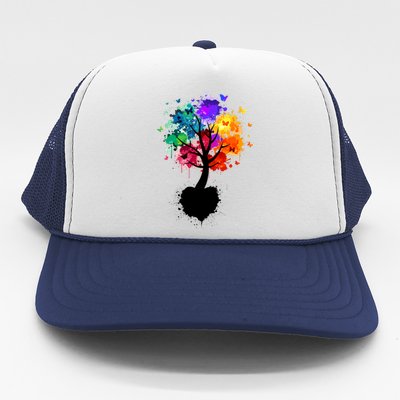 Bright Colorful Painted Butterfly Tree Trucker Hat