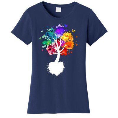 Bright Colorful Painted Butterfly Tree Women's T-Shirt