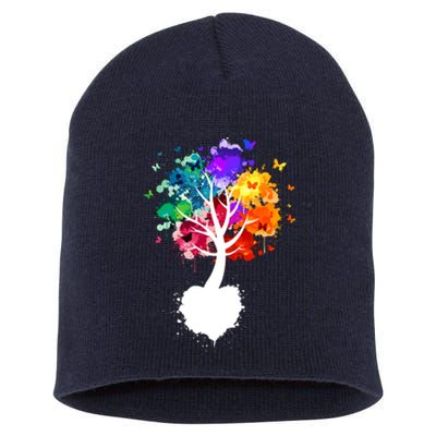 Bright Colorful Painted Butterfly Tree Short Acrylic Beanie