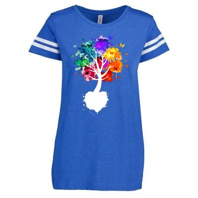 Bright Colorful Painted Butterfly Tree Enza Ladies Jersey Football T-Shirt