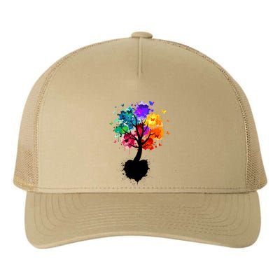 Bright Colorful Painted Butterfly Tree Yupoong Adult 5-Panel Trucker Hat