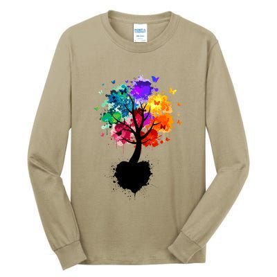 Bright Colorful Painted Butterfly Tree Tall Long Sleeve T-Shirt