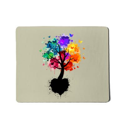 Bright Colorful Painted Butterfly Tree Mousepad