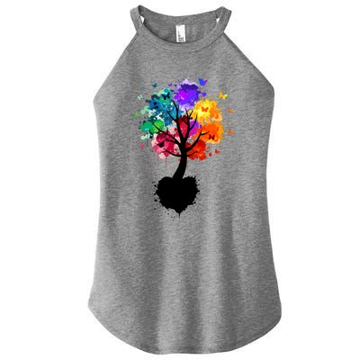 Bright Colorful Painted Butterfly Tree Women's Perfect Tri Rocker Tank