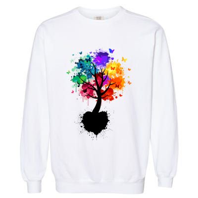 Bright Colorful Painted Butterfly Tree Garment-Dyed Sweatshirt