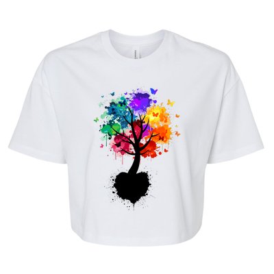 Bright Colorful Painted Butterfly Tree Bella+Canvas Jersey Crop Tee