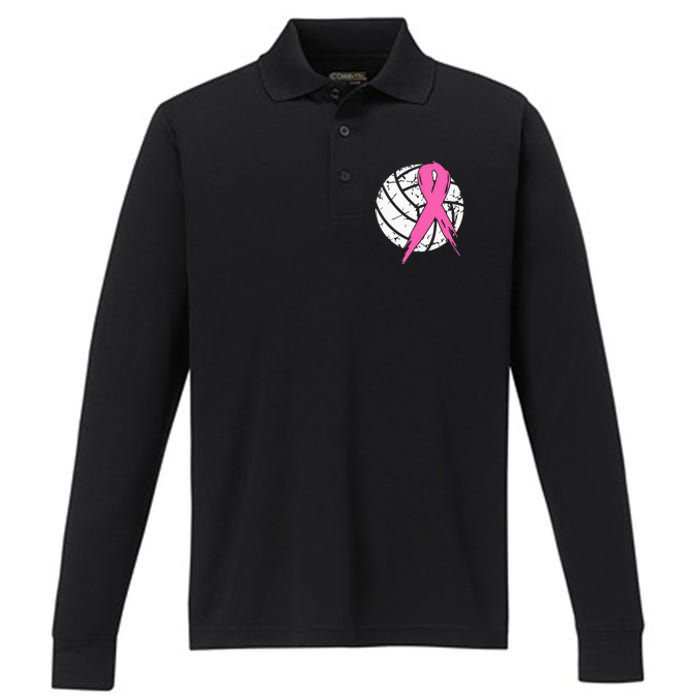 breast cancer pink ribbon volleyball awareness costume Performance Long Sleeve Polo