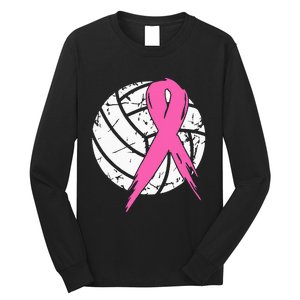 breast cancer pink ribbon volleyball awareness costume Long Sleeve Shirt