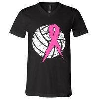 breast cancer pink ribbon volleyball awareness costume V-Neck T-Shirt