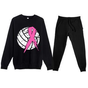 breast cancer pink ribbon volleyball awareness costume Premium Crewneck Sweatsuit Set