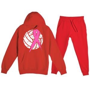 breast cancer pink ribbon volleyball awareness costume Premium Hooded Sweatsuit Set