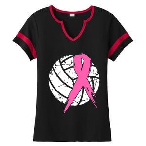 Breast Cancer Pink Ribbon Volleyball Awareness Costume Ladies Halftime Notch Neck Tee