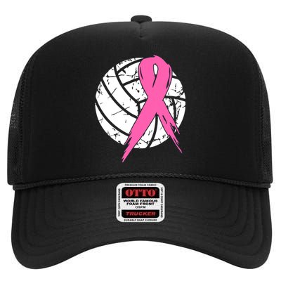 Breast Cancer Pink Ribbon Volleyball Awareness Costume High Crown Mesh Back Trucker Hat