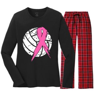 Breast Cancer Pink Ribbon Volleyball Awareness Costume Women's Long Sleeve Flannel Pajama Set 