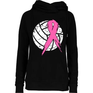 Breast Cancer Pink Ribbon Volleyball Awareness Costume Womens Funnel Neck Pullover Hood