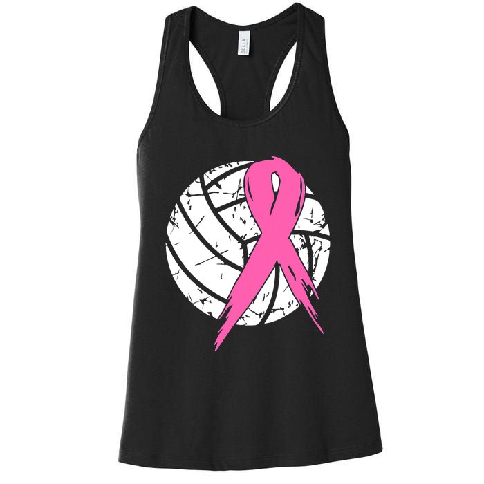 Breast Cancer Pink Ribbon Volleyball Awareness Costume Women's Racerback Tank