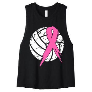 Breast Cancer Pink Ribbon Volleyball Awareness Costume Women's Racerback Cropped Tank