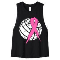 Breast Cancer Pink Ribbon Volleyball Awareness Costume Women's Racerback Cropped Tank